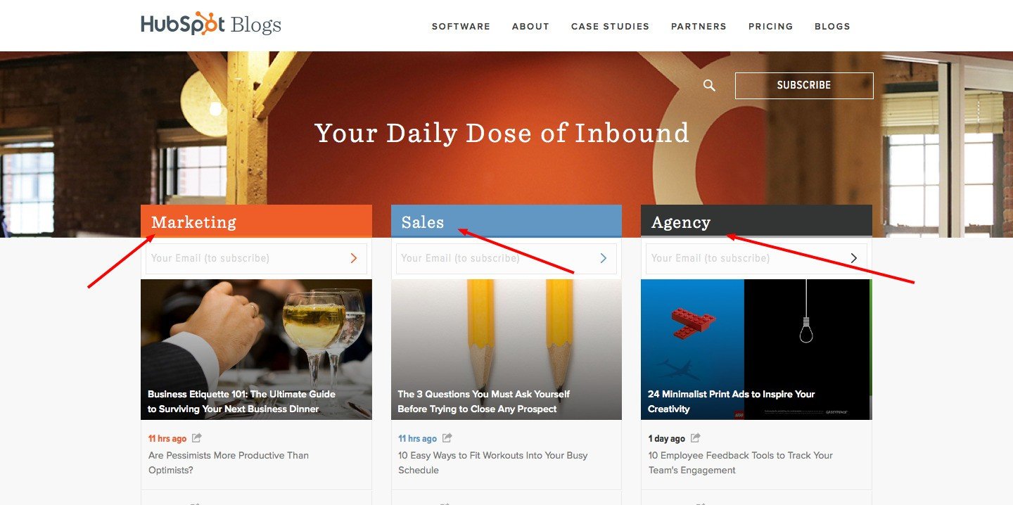 personalized content based on visitor persona on Hubspot blog