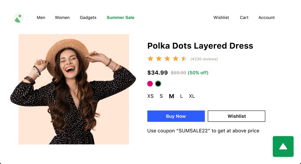 Add a dynamic button that scrolls the shopper to the top of a page