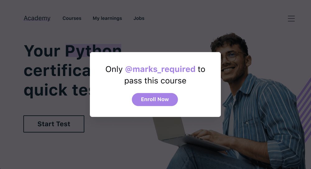 Insert personalized pop ups with dynamic text