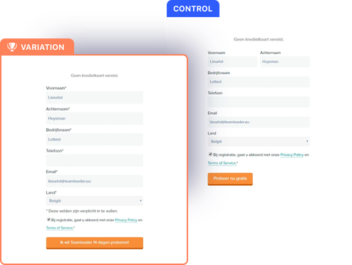 a/b test to optimize forms